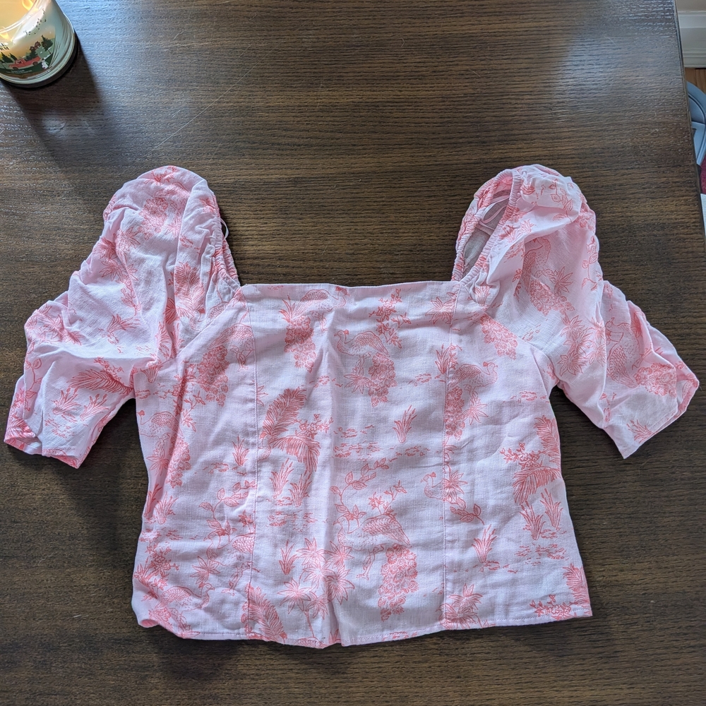 Pink Floral Puff Sleeve Blouse